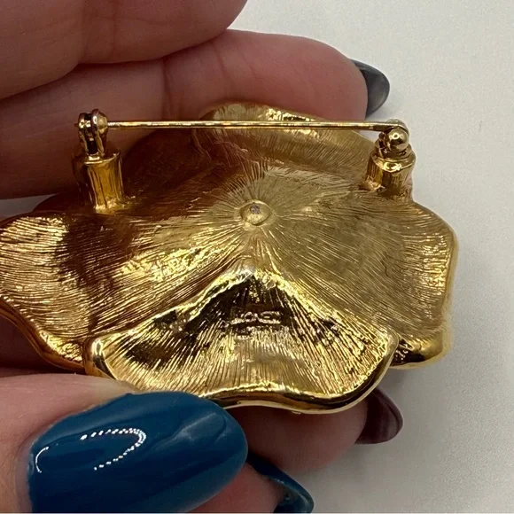 Vintage Monet Poppy Brooch β’ Red-Orange Enamel + Rhinestones β’ 2β β’ Signed - Picture 11 of 16